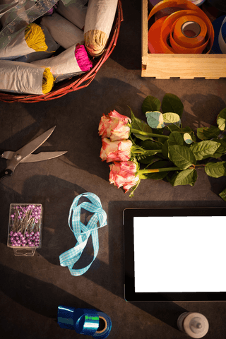 creative floristry workspace with digital tablet on transparent background - Download Free Stock Videos Pikwizard.com