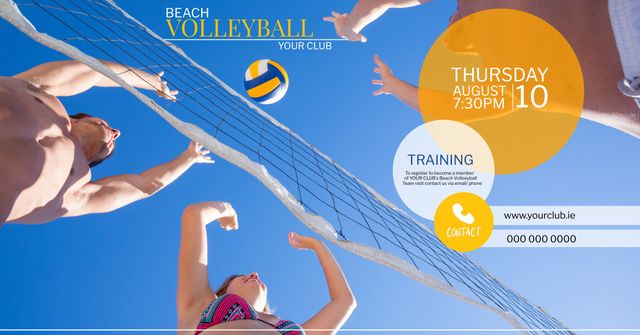 Beach Volleyball Event Poster with Dynamic Action and Contact Information - Download Free Stock Templates Pikwizard.com