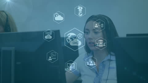 Call Center Technician Working with Cloud Technology Interfaces