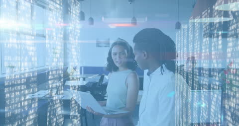 Business Team Analyzing Financial Data in Digital Interface Office