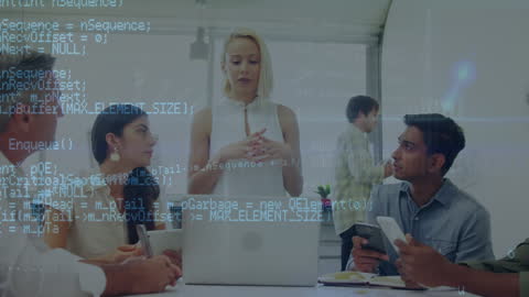 Diverse Team Analyzing Data and Programming in Modern Office