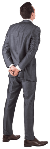 Caucasian Businessman Standing Back Suit Pondering Transparent Background