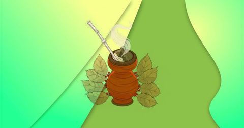 Steaming mate gourd with bombilla and vibrant herbal elements