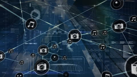 Digital Data Network Intertwined with Multimedia Icons