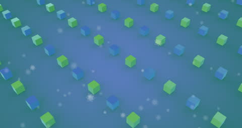 3D Cubes and Falling Snowflakes on Purple Digital Background