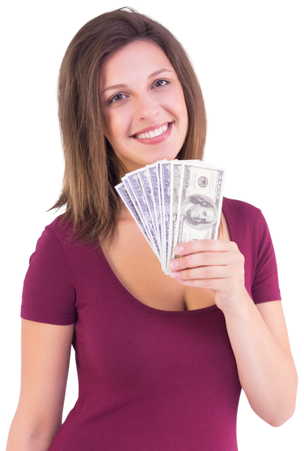 Caucasian Woman Holding Money Smiling on Transparent Background - Download Free Stock Videos Pikwizard.com