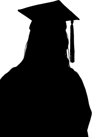 Graduating woman silhouette with cap on transparent background