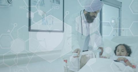 Doctor analyzing medical data beside young patient