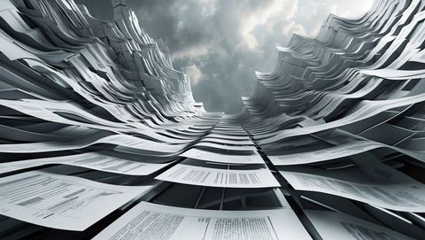 Towering Waves of Paper Against Overcast Sky