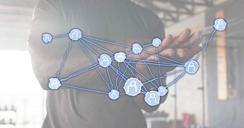 Athlete Interacting with Augmented Reality Network Overlay in Urban Gym for Fitness Tech