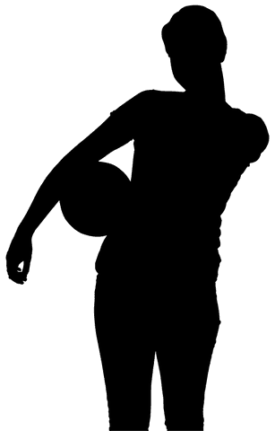 Transparent silhouette of sportswoman with ball for sport and competition