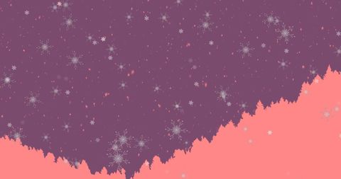 Falling Snowflakes on Pink and Purple Winterscape