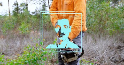 Lumberjack with Digital Interface Forest Work Concept