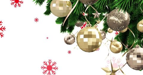 Gold and Silver Christmas Baubles on Tree Branch - Download Free Stock Images Pikwizard.com