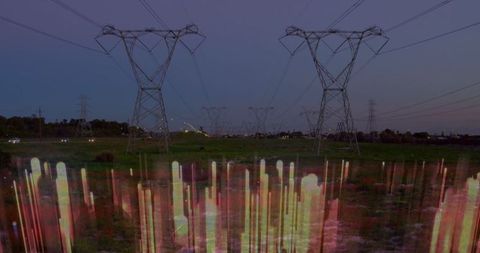 Innovative Energy Future Across Power Lines at Twilight