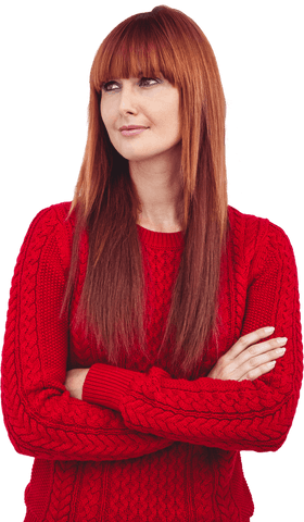 confident woman with long red hair in red sweater on transparent background - Download Free Stock Videos Pikwizard.com
