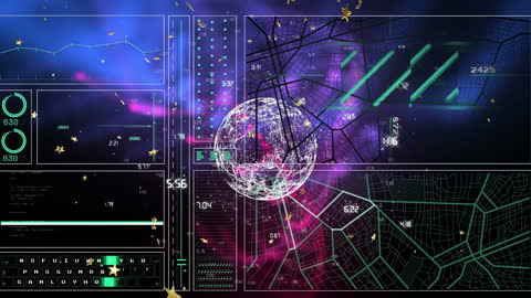 Futuristic Digital Interface with Globe and Data Visualization