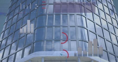 Digital Interface Overlay on Urban High-Rise Building - Download Free Stock Images Pikwizard.com