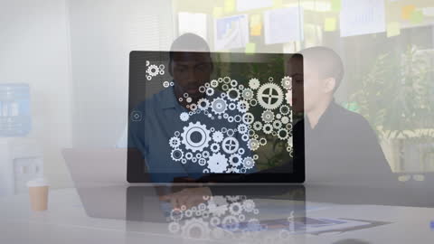 Conceptual Animation of Gears Over Business Meeting