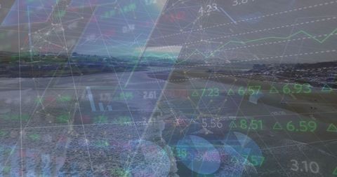 Financial Data Overlay on Scenic Landscape Reflecting Economic Growth - Download Free Stock Images Pikwizard.com