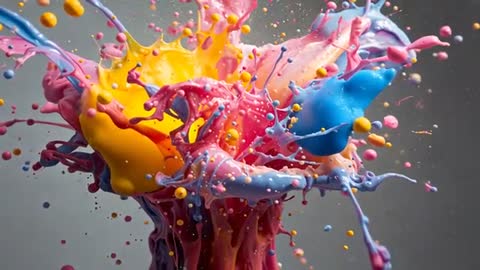 Colorful Paints Interacting in Explosive Motion