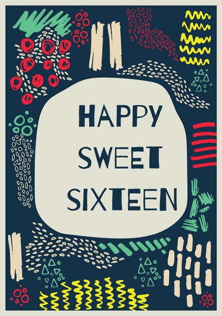 Colorful Sweet Sixteen Birthday Celebration Card Template - Download Free Stock Templates Pikwizard.com