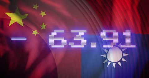 Digital display on chinese and taiwanese flags illustrating technology impact