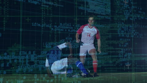 Rugby Player with Digital Code Overlay Symbolizing Technology in Sports