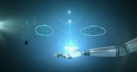 Robotic hand pod mathematical formulae, futuristic theme