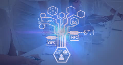 Futuristic Business Network with Digital Data Interface Icons