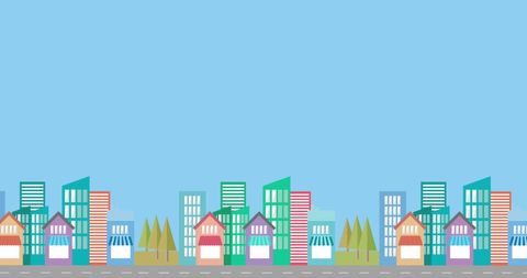 Colorful minimalistic cityscape with modern buildings