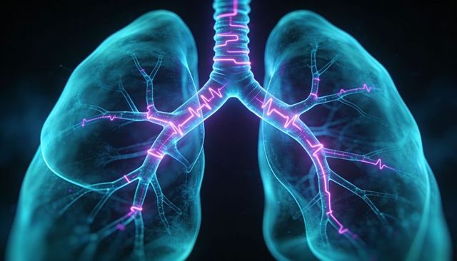 Neon Glowing Lungs with Electric Bronchi 3D Medical Visualization for Respiratory Health
