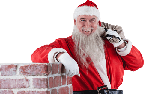 Transparent Santa Claus with Gift Bag by Chimney Smiling