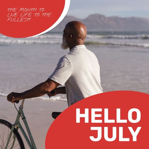 hello july: man enjoying beach with bicycle for summer adventure - Download Free Stock Templates Pikwizard.com