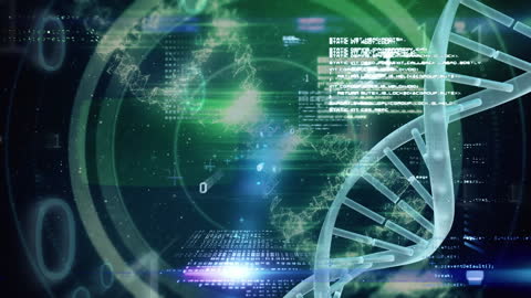 Futuristic visualization of technology intersecting with genetics. Perfect for technology, science, or innovation-themed projects, presentations, or articles exploring the connection between biological data and digital transformation.