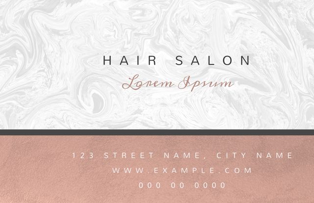 This luxurious hair salon advertisement template features a marble design background, offering an elegant and sophisticated look. Ideal for promoting high-end beauty businesses and spas, it includes customizable text sections for business name, address, website, and contact information. Perfect for use in printed flyers, online marketing campaigns, and social media ads.