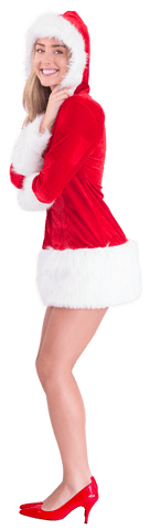Festive Santa Girl in Red Costume on Transparent Background