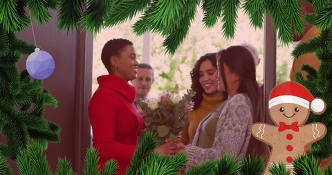 Diverse Friends Celebrating Christmas with Warm Smiles and Festive Vibes