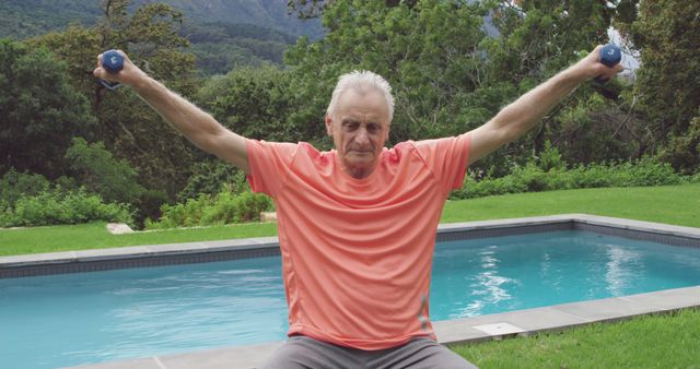 Senior Man Exercising by the Pool for Fitness and Well-being - Download Free Stock Images Pikwizard.com