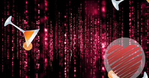 Futuristic Nightlife with Martini Glasses and Heart Sphere