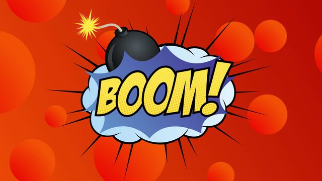 Visually striking comic style explosion with a text 'BOOM!' showcased in a colorful burst. Ideal for pop culture artworks, animated videos, comic book designs, or any project needing vibrant and dynamic graphics.