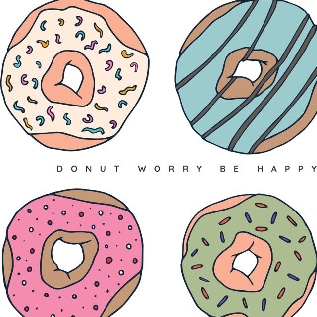 Colorful Donuts Art with Playful Pun Donut Worry Be Happy - Download Free Stock Templates Pikwizard.com