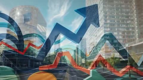 Animated Growth Chart Overlay on Modern Cityscape Avenue