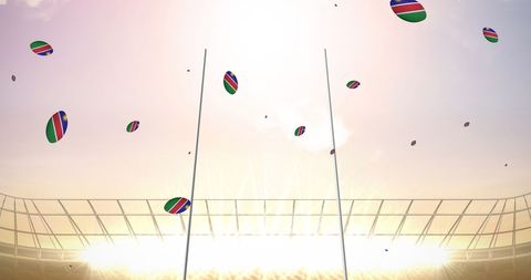 Namibia Flag Rugby Balls in Dynamic Stadium Scene