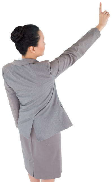 Transparent Back View of Businesswoman Pointing Upwards - Download Free Stock Videos Pikwizard.com