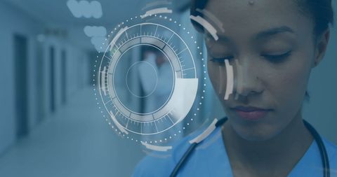 Futuristic Medical Technology Scanning Female Doctor in Modern Hospital