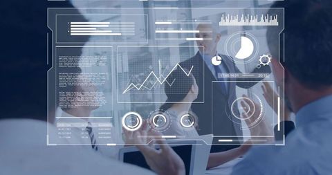 AR data dashboard overlaying boardroom meeting for corporate analytics presentation