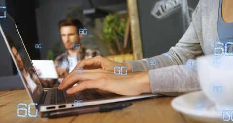 hands typing on laptop with 6g technology concept overlay - Download Free Stock Images Pikwizard.com