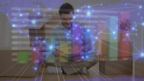 Businessman Analyzing Global Data on Digital Device with Charts