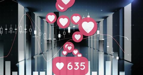 Financial data and social media hearts fusion concept